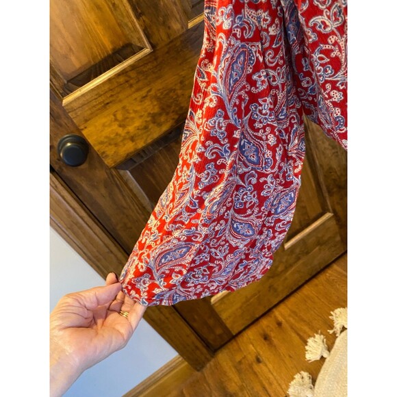 Chaps Blouse Womens Top Size Small Petite Red Paisley Peasant Elastic Waist - Picture 5 of 12